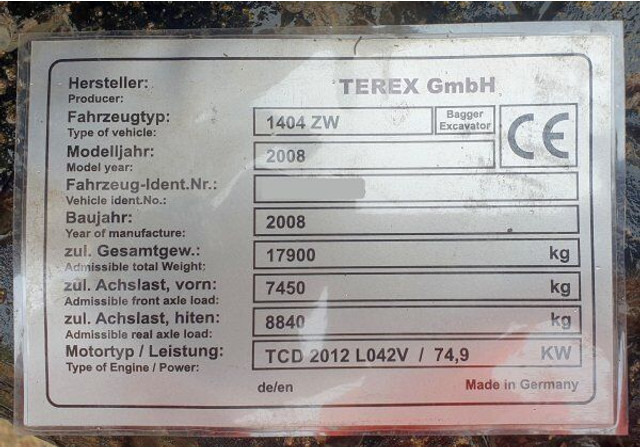 Atlas Terex 1404 ZW - Экскаватор: фото 5 Atlas Terex 1404 ZW - Экскаватор: фото 5