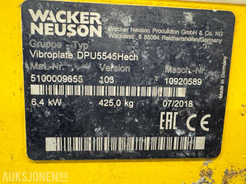 2018 Wacker Neuson DPU5545Hech vibroplate 425 kg - Каток: фото 5 2018 Wacker Neuson DPU5545Hech vibroplate 425 kg - Каток: фото 5