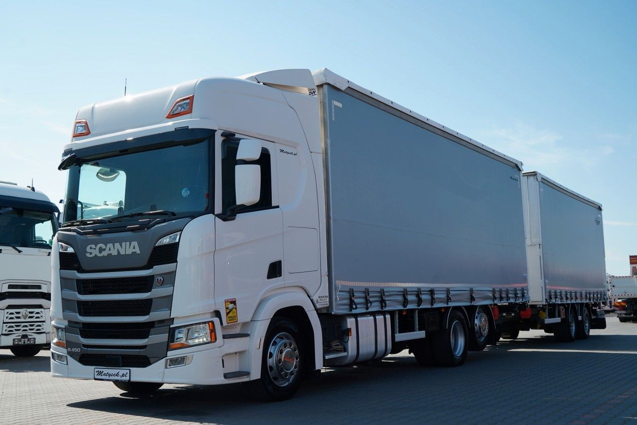 Scania R 450 / ZESTAW TANDEM 120 M3 / PRZEJAZDOWY / OŚ - Тентованный грузовик: фото 1 Scania R 450 / ZESTAW TANDEM 120 M3 / PRZEJAZDOWY / OŚ - Тентованный грузовик: фото 1