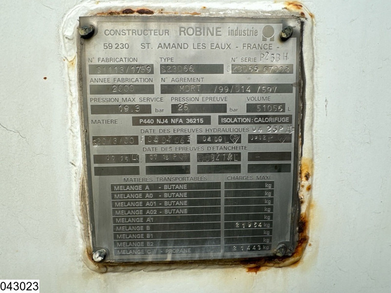 ROBINE Gas 51056 liter, LPG GPL Butane gas, 1 Comp - Полуприцеп-цистерна: фото 5 ROBINE Gas 51056 liter, LPG GPL Butane gas, 1 Comp - Полуприцеп-цистерна: фото 5
