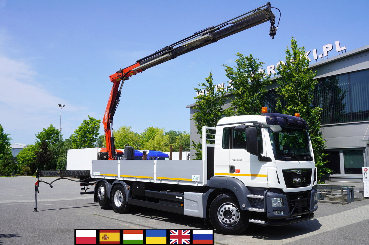 MAN TGS 26.360 Flatbed / Fassi F175 7.7 T / steered 3rd axle - Грузовик бортовой/ Платформа, Автоманипулятор: фото 1 MAN TGS 26.360 Flatbed / Fassi F175 7.7 T / steered 3rd axle - Грузовик бортовой/ Платформа, Автоманипулятор: фото 1