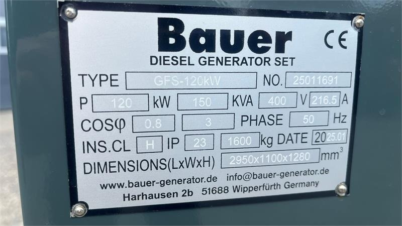 Bauer GFS-120 ATS, 120 kW/150 kVA Fabriksny generator - Электрогенератор: фото 3 Bauer GFS-120 ATS, 120 kW/150 kVA Fabriksny generator - Электрогенератор: фото 3