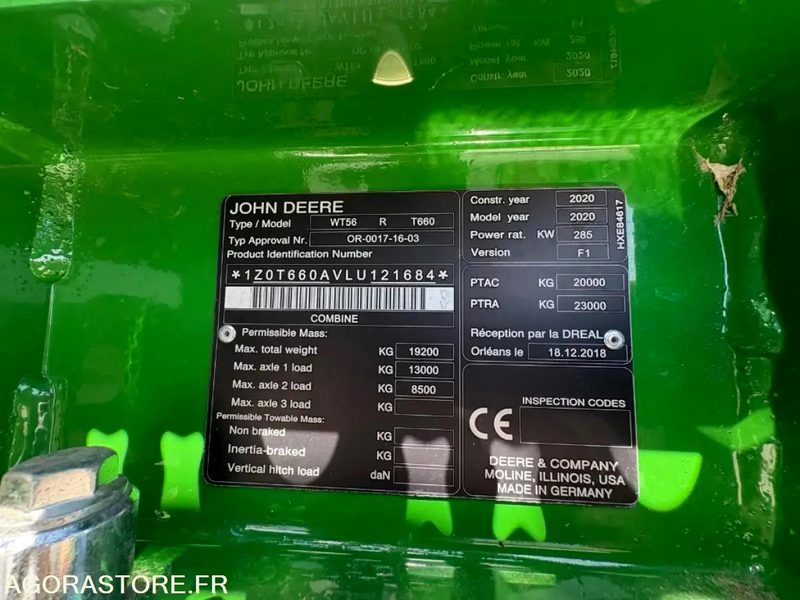Сельскохозяйственная техника MOISSONNEUSE JOHN DEERE T660i - 2020 / 673 HEURES: фото 17