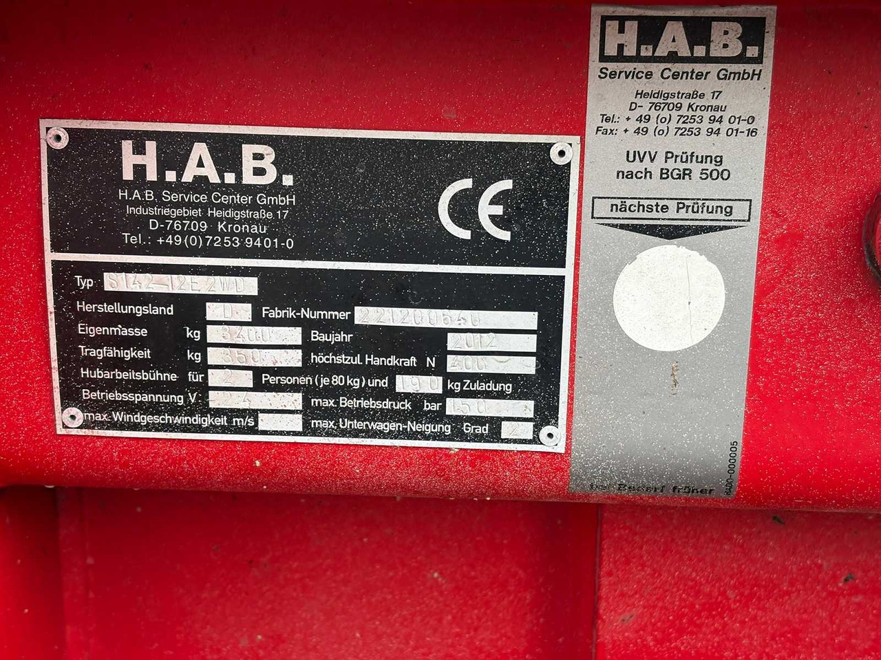 Подъёмник H.A.B. - S 142-12 E2WD - AERIAL WORK PLATFORMS - 2012: фото 12