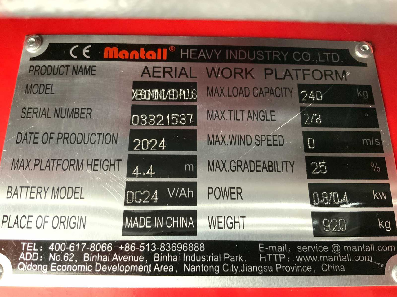 Подъёмник MANTALL XE-60 MINI - SCISSOR LIFT AERIAL PLATFORM 6.4M 2024: фото 28