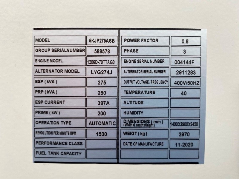 Perkins 275 kVA - 1206D-70TTAG3 Stamford 275 kVA Supersilent generatorset New ! - Электрогенератор: фото 2 Perkins 275 kVA - 1206D-70TTAG3 Stamford 275 kVA Supersilent generatorset New ! - Электрогенератор: фото 2
