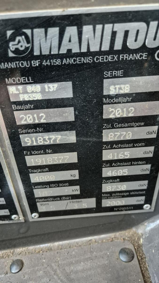 MANITOU MLT840/ 2012 - Телескопический погрузчик: фото 4 MANITOU MLT840/ 2012 - Телескопический погрузчик: фото 4